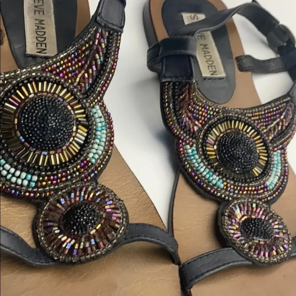 Steve Madden Leather Gem Beaedd Sandals Size 6.5